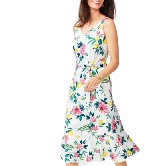 Talbots RSVP lemon floral tank belted dress Size 12P - Picture 2 of 13